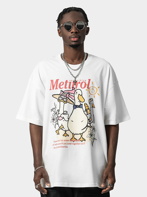 kupować Euramerykańska moda kaczkowy druk bawełniany T-shirt z nadmiarem, krótki rękaw męski Streetstyle online manufacture