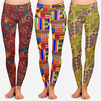 kupować Kolorowe symbole geometryczne Kente Afrykańska sztuka Drukowane Leggings Wysoka joga Talie Sublimacja Drukowane Leggings dla kobiet online manufacture