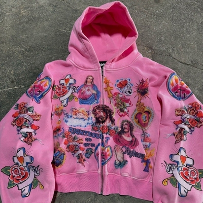 kupować Retro Gothic Rock Letter Drukowany sweter Kapuzkowany Harajuku Luźny All-match sweter online manufacture