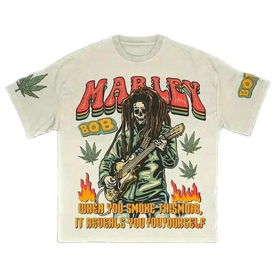kupować Wykonane na zamówienie głowa czaszki Drukowane logo Streetwear Vintage jakość pierwszej klasy 100% bawełna prosty ciężki T-shirt o dużych rozmiarach online manufacture