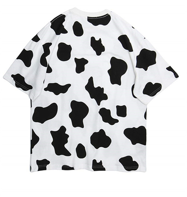 Kobiety Krótkie rękawy okrągła szyja kolorowa krowa druk letni Casual Oversized T-Shirt T-Topy
