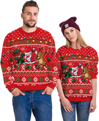 Unisex Brzydki sweter świąteczny Drukowany 3D Zabawny graficzny długosiężkowy T-shirt Crewneck swetry